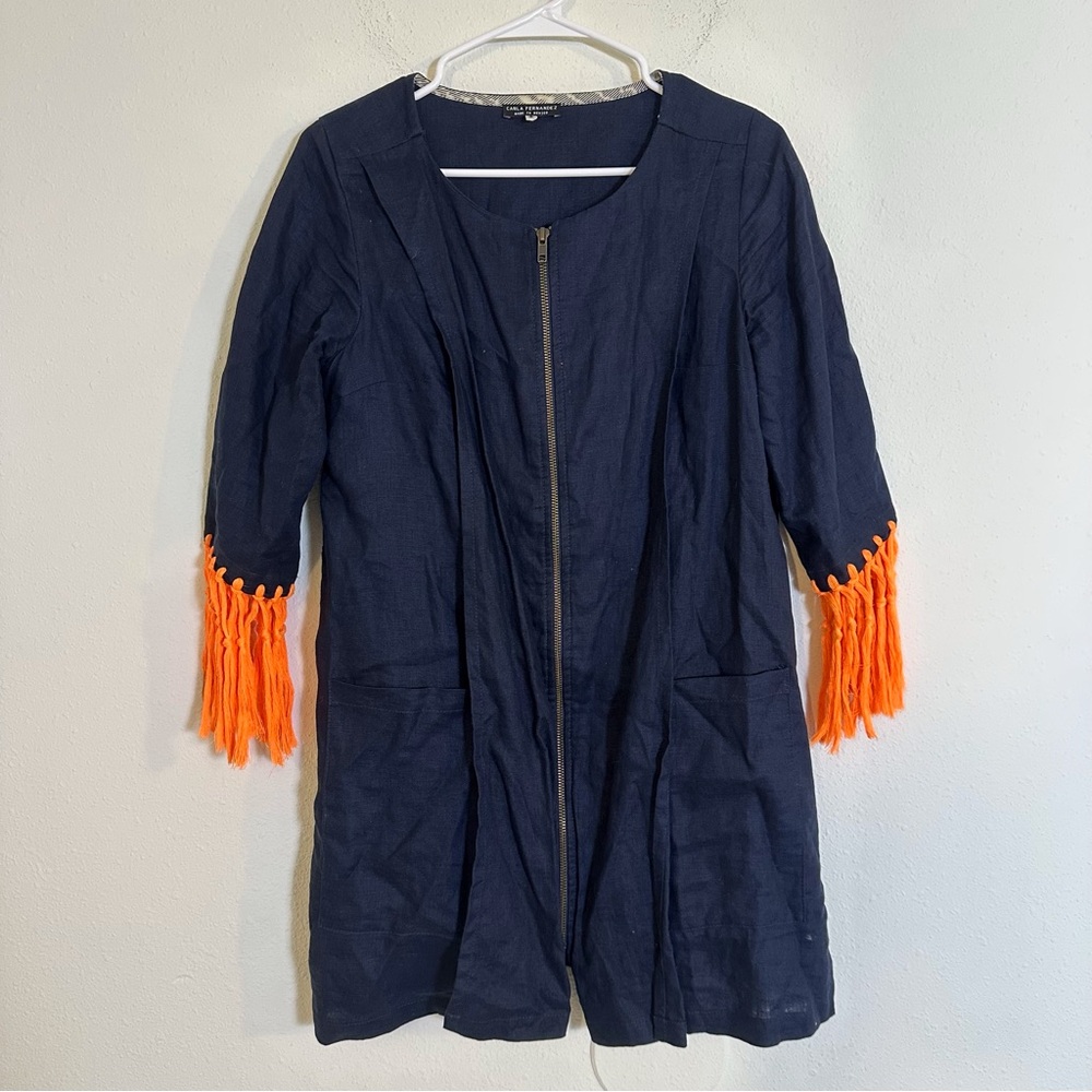 Carla Fernandez linen fringe zip up tunic